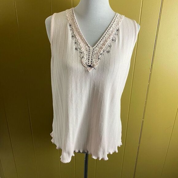 Liz Claiborne women M/L floral print tank top & shorts pajama set light pink - Picture 8 of 13